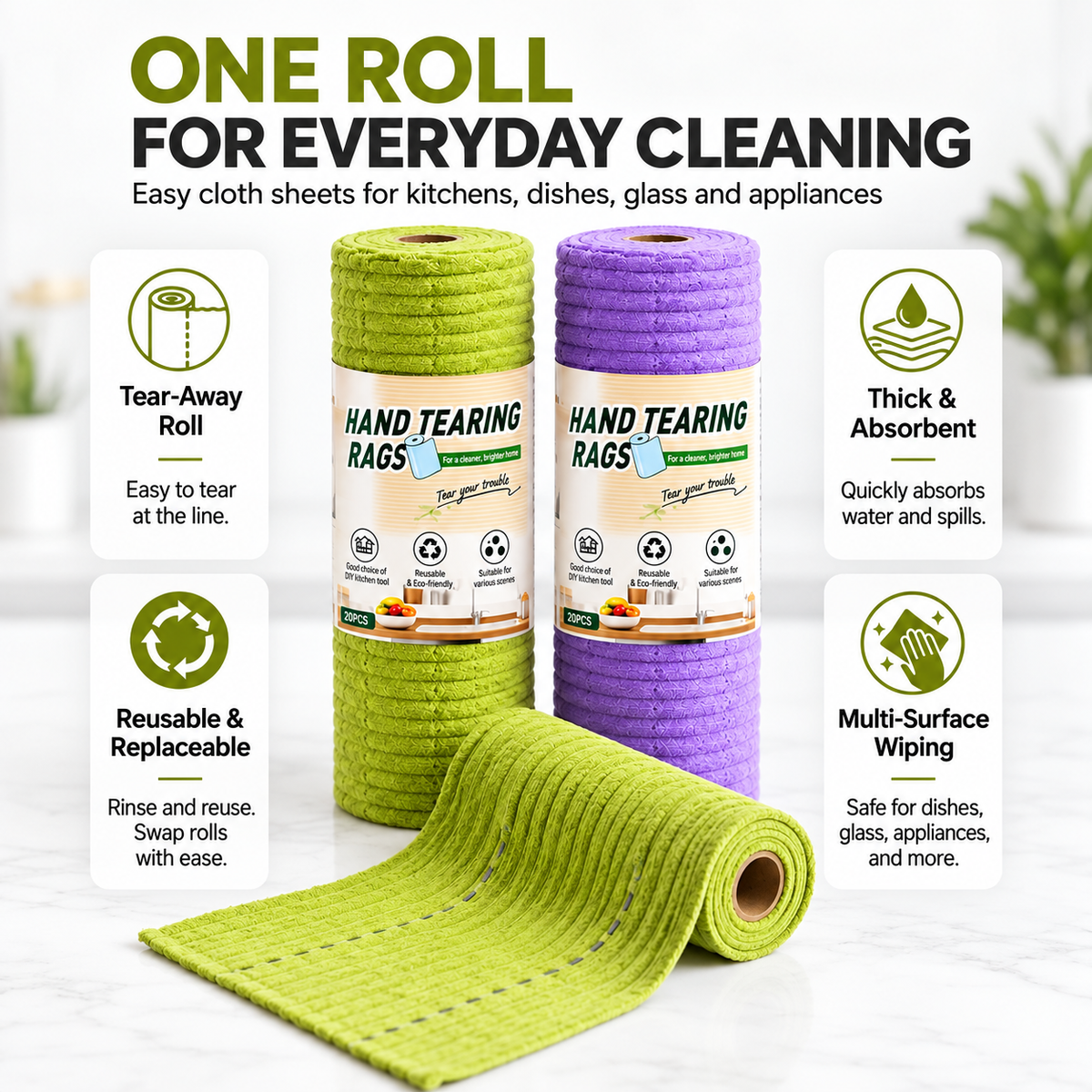 🚨 BUY 1 GET 1 FREE 🚨⏰ Premium Bamboo Fiber Microfiber Cloths – Tear-Off Design & Antibacterial Protection
